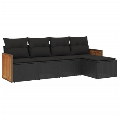 5 Piece Garden Sofa Set with Cushions Black Poly Rattan Payday Deals