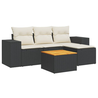 5 Piece Garden Sofa Set with Cushions Black Poly Rattan Payday Deals