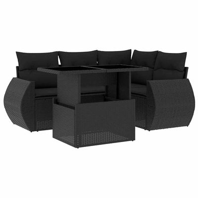 5 Piece Garden Sofa Set with Cushions Black Poly Rattan Payday Deals
