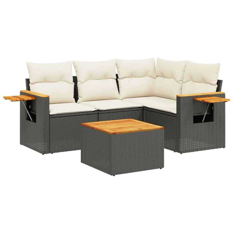 5 Piece Garden Sofa Set with Cushions Black Poly Rattan Payday Deals