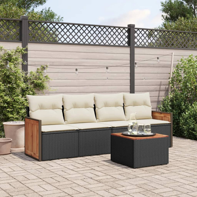 5 Piece Garden Sofa Set with Cushions Black Poly Rattan Payday Deals