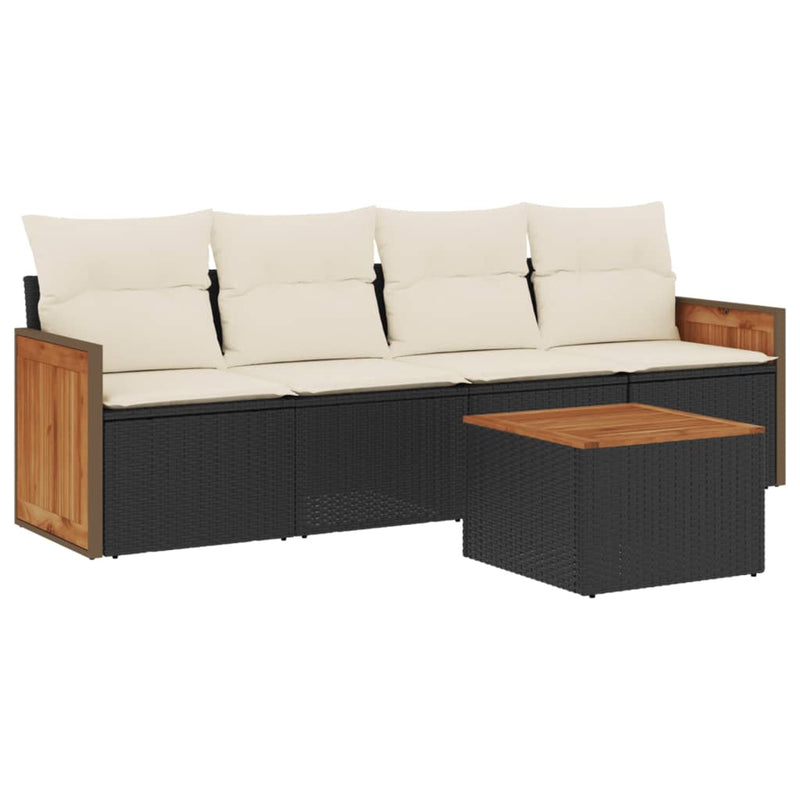 5 Piece Garden Sofa Set with Cushions Black Poly Rattan Payday Deals