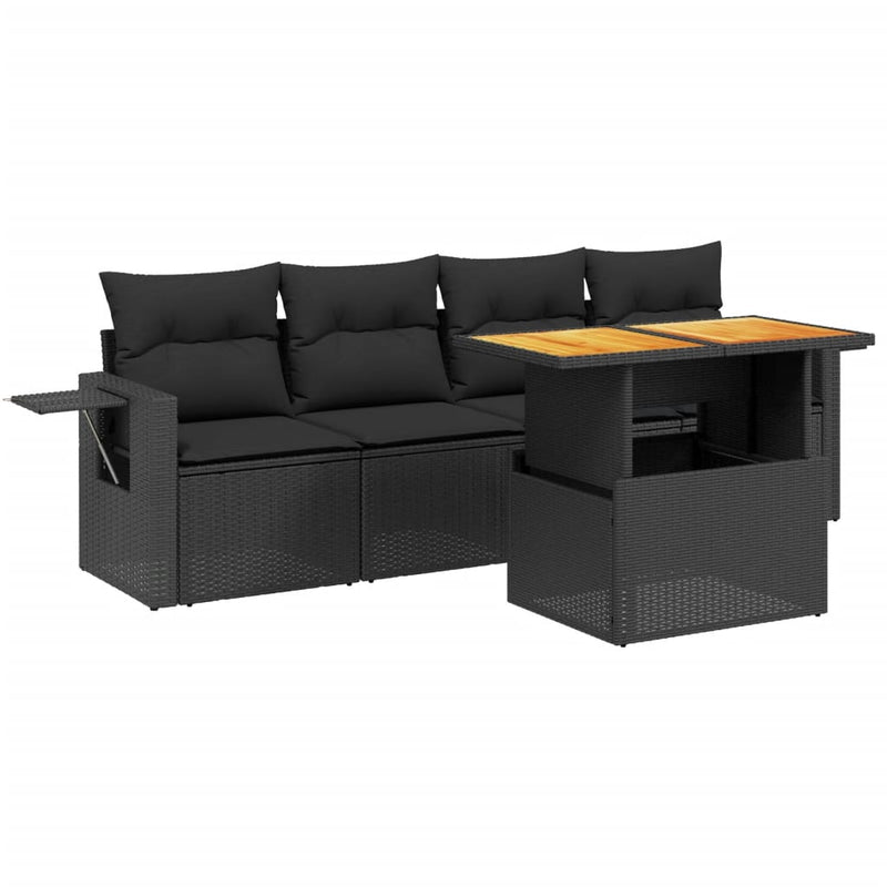 5 Piece Garden Sofa Set with Cushions Black Poly Rattan Payday Deals