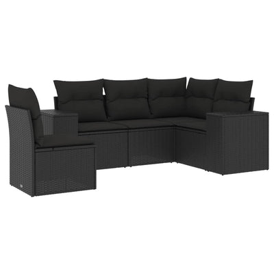 5 Piece Garden Sofa Set with Cushions Black Poly Rattan Payday Deals