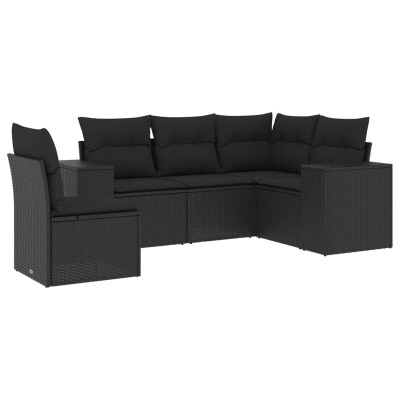 5 Piece Garden Sofa Set with Cushions Black Poly Rattan Payday Deals