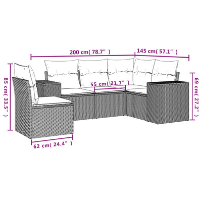 5 Piece Garden Sofa Set with Cushions Black Poly Rattan Payday Deals