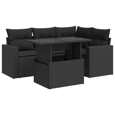 5 Piece Garden Sofa Set with Cushions Black Poly Rattan Payday Deals