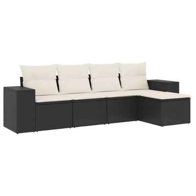 5 Piece Garden Sofa Set with Cushions Black Poly Rattan Payday Deals