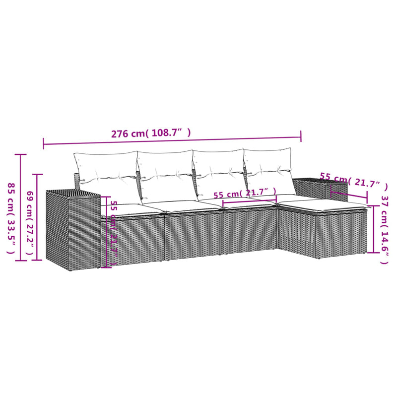 5 Piece Garden Sofa Set with Cushions Black Poly Rattan Payday Deals