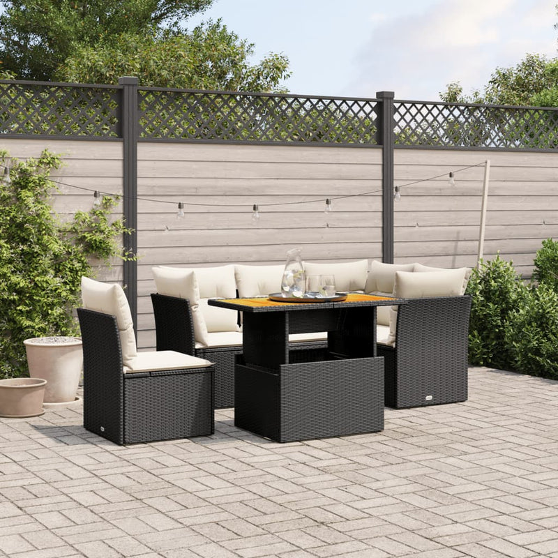 5 Piece Garden Sofa Set with Cushions Black Poly Rattan Payday Deals