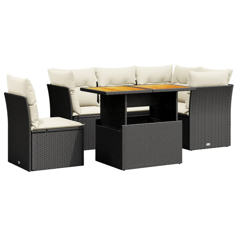5 Piece Garden Sofa Set with Cushions Black Poly Rattan Payday Deals