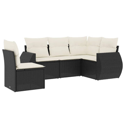 5 Piece Garden Sofa Set with Cushions Black Poly Rattan Payday Deals