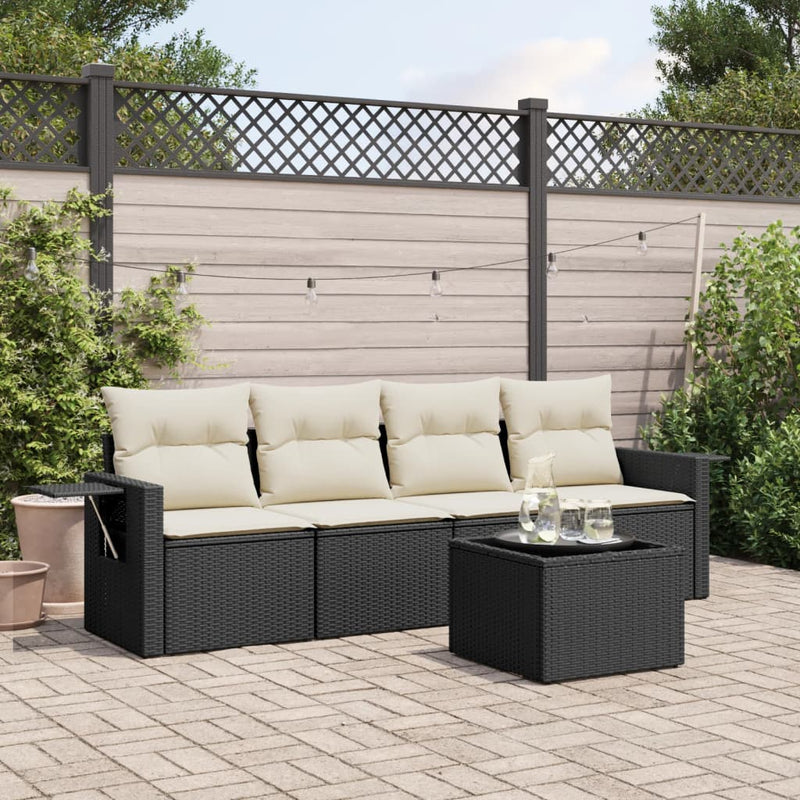5 Piece Garden Sofa Set with Cushions Black Poly Rattan Payday Deals