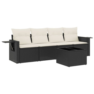 5 Piece Garden Sofa Set with Cushions Black Poly Rattan Payday Deals