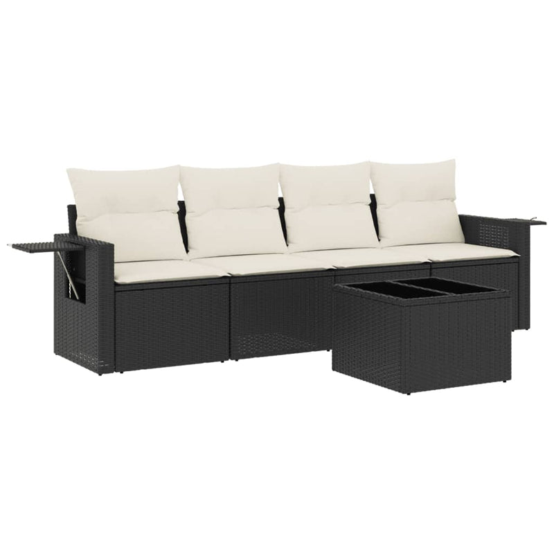 5 Piece Garden Sofa Set with Cushions Black Poly Rattan Payday Deals
