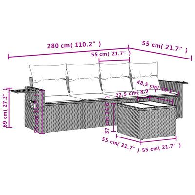 5 Piece Garden Sofa Set with Cushions Black Poly Rattan Payday Deals