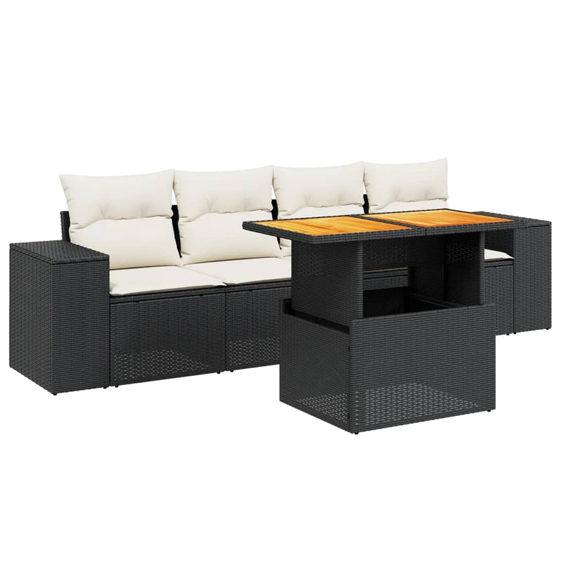 5 Piece Garden Sofa Set with Cushions Black Poly Rattan Payday Deals