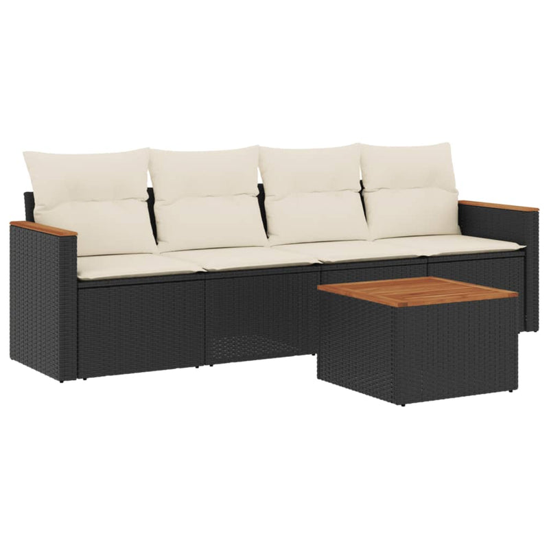 5 Piece Garden Sofa Set with Cushions Black Poly Rattan Payday Deals