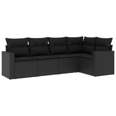 5 Piece Garden Sofa Set with Cushions Black Poly Rattan Payday Deals
