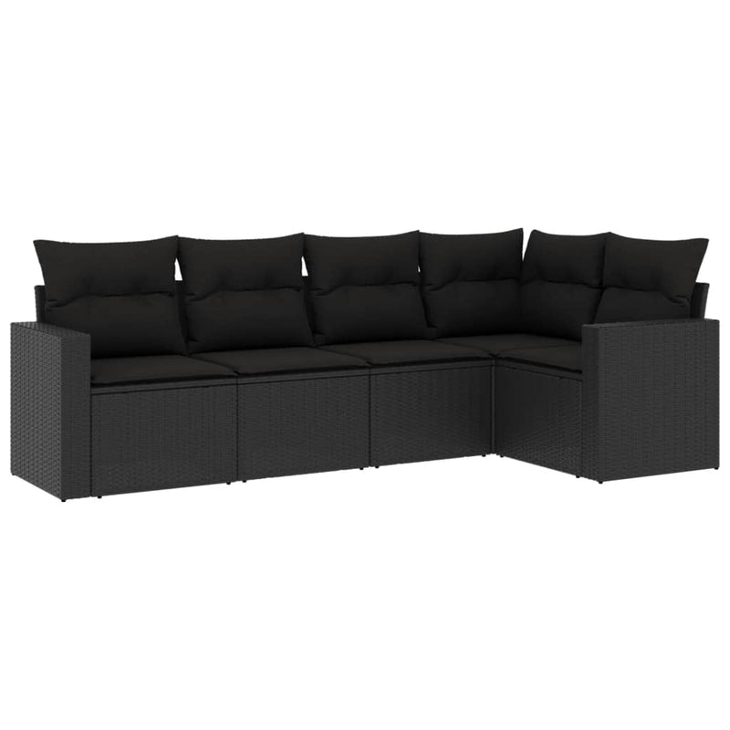 5 Piece Garden Sofa Set with Cushions Black Poly Rattan Payday Deals