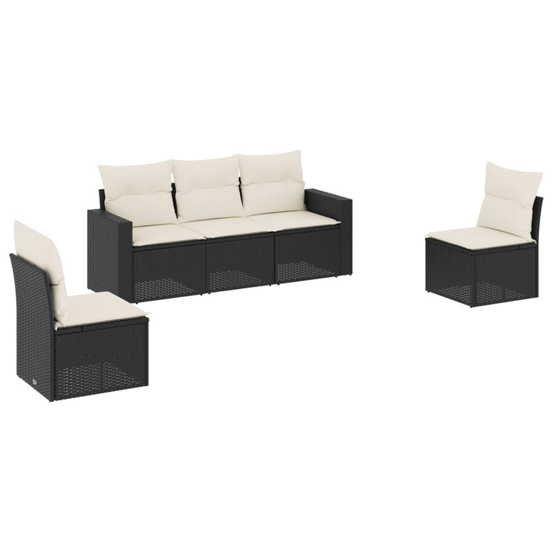 5 Piece Garden Sofa Set with Cushions Black Poly Rattan Payday Deals