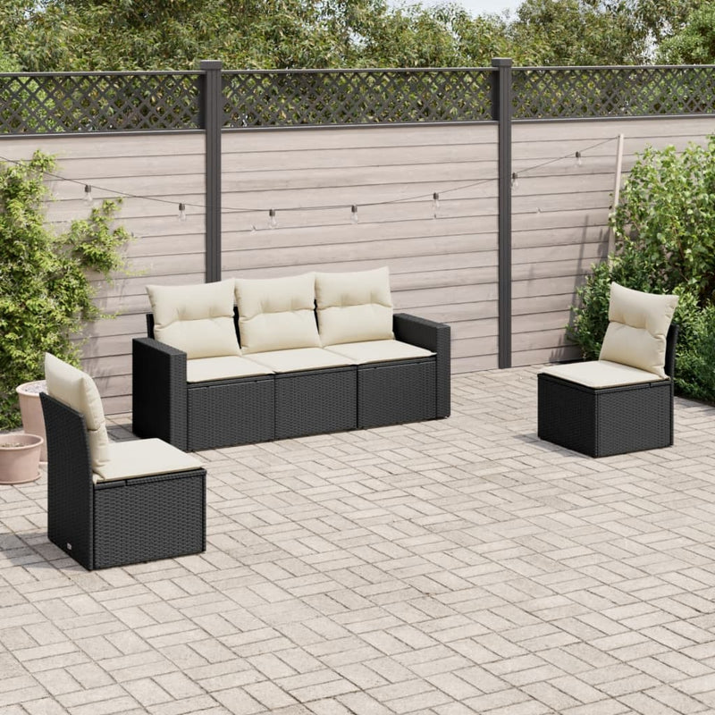 5 Piece Garden Sofa Set with Cushions Black Poly Rattan Payday Deals
