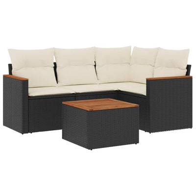 5 Piece Garden Sofa Set with Cushions Black Poly Rattan Payday Deals