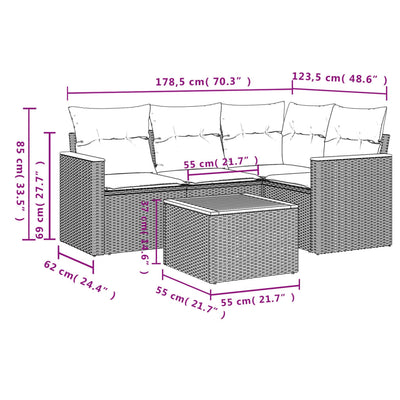 5 Piece Garden Sofa Set with Cushions Black Poly Rattan Payday Deals
