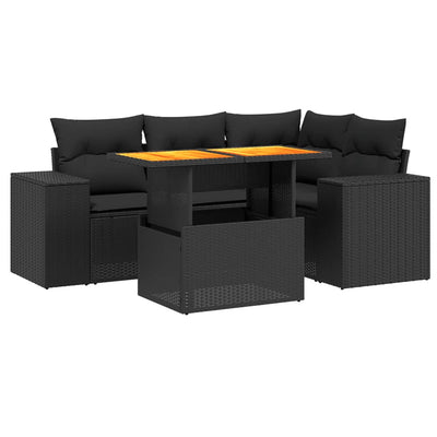 5 Piece Garden Sofa Set with Cushions Black Poly Rattan Payday Deals