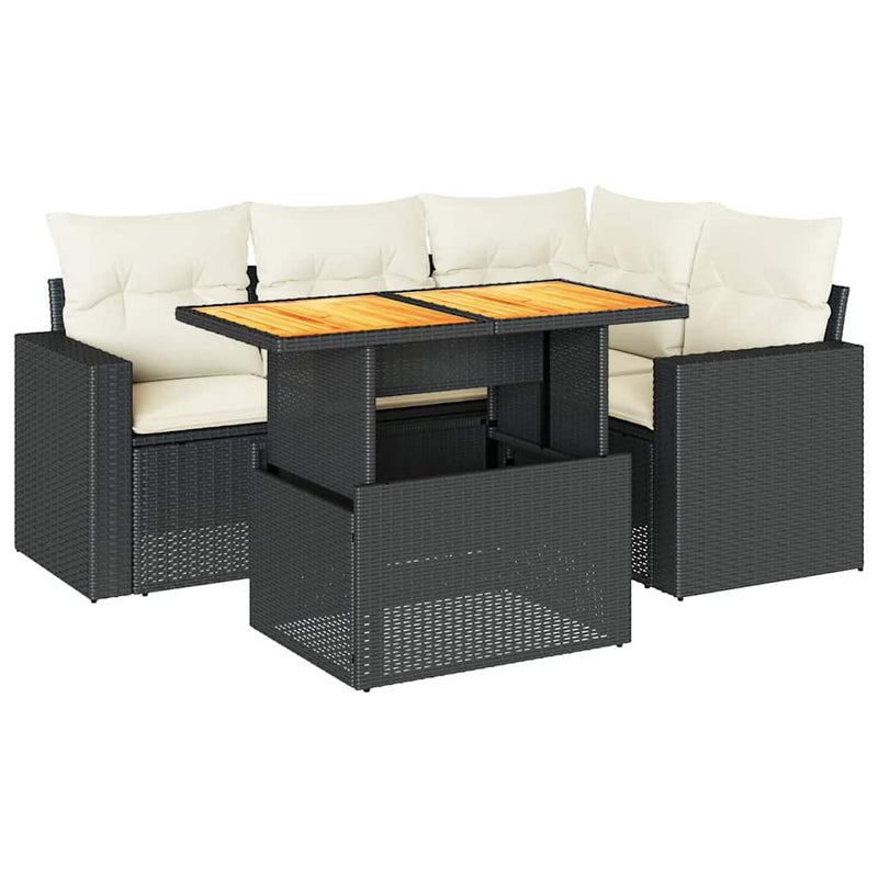 5 Piece Garden Sofa Set with Cushions Black Poly Rattan Payday Deals