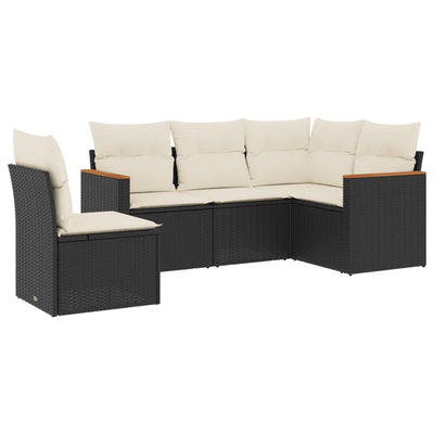 5 Piece Garden Sofa Set with Cushions Black Poly Rattan Payday Deals