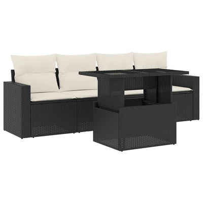5 Piece Garden Sofa Set with Cushions Black Poly Rattan Payday Deals