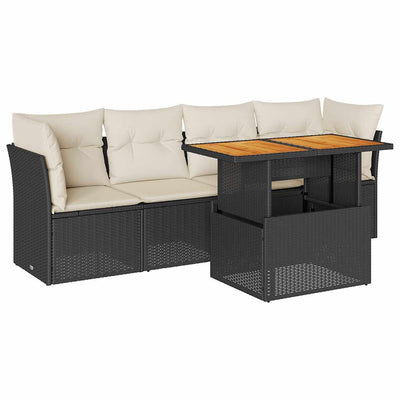 5 Piece Garden Sofa Set with Cushions Black Poly Rattan Payday Deals