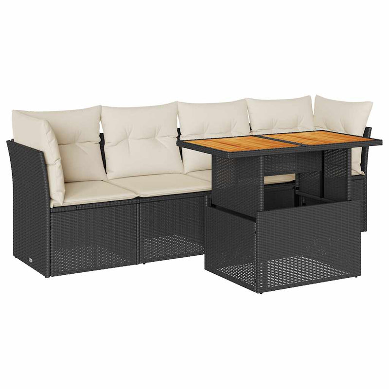 5 Piece Garden Sofa Set with Cushions Black Poly Rattan Payday Deals