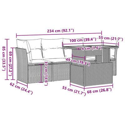 5 Piece Garden Sofa Set with Cushions Black Poly Rattan Payday Deals