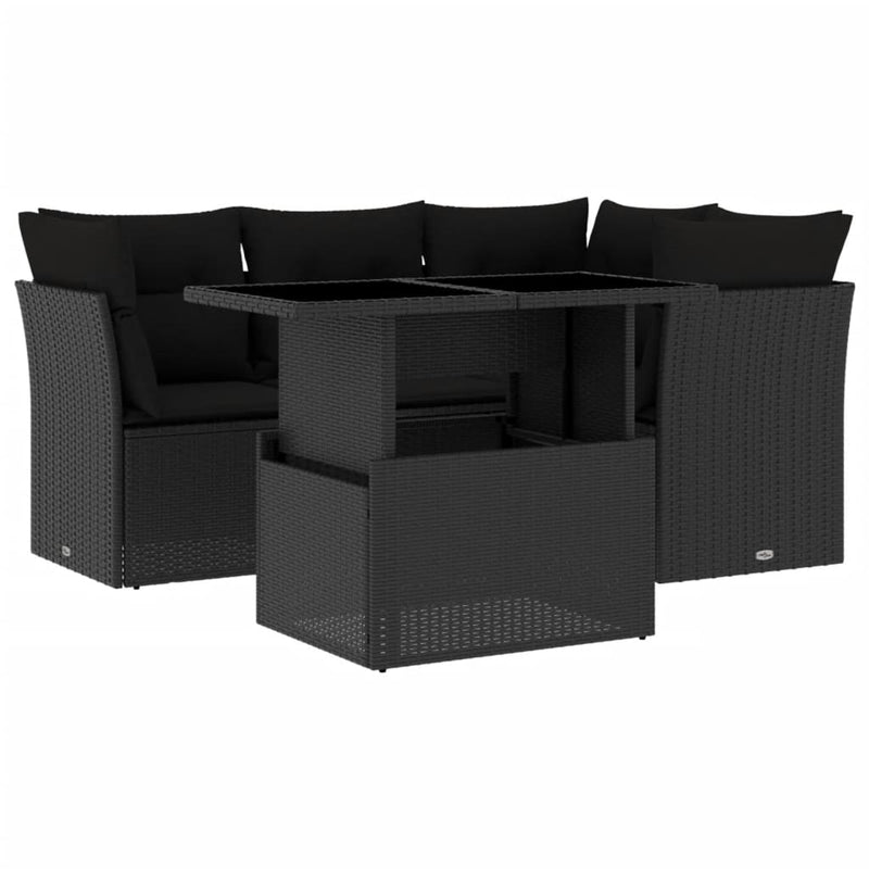 5 Piece Garden Sofa Set with Cushions Black Poly Rattan Payday Deals