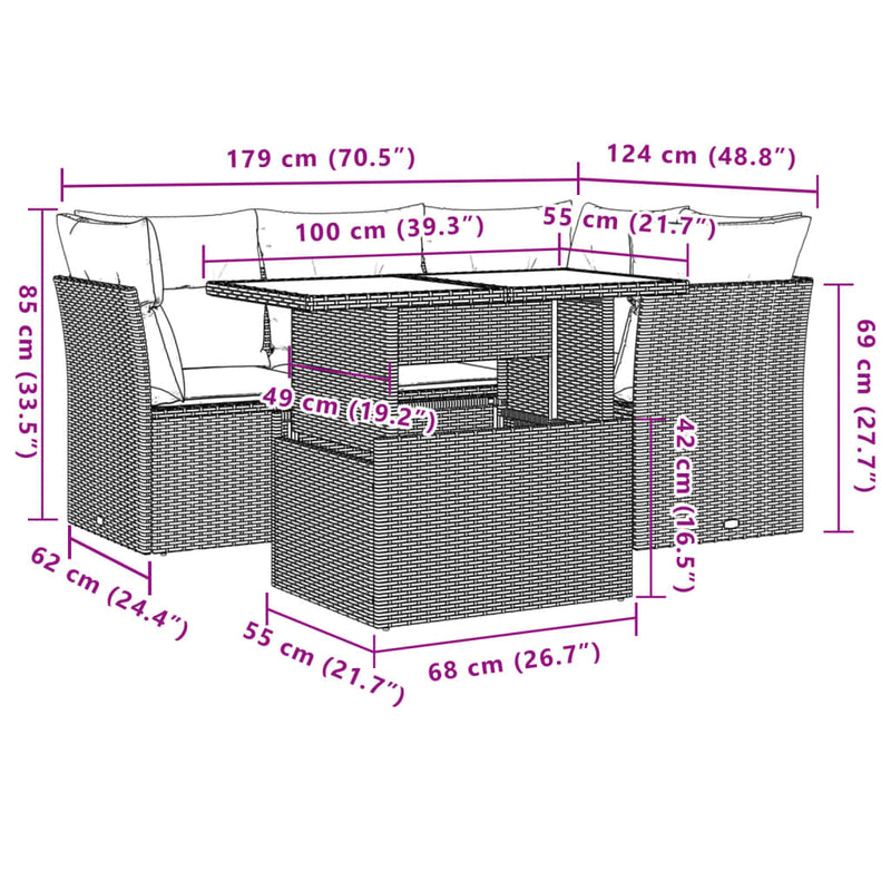 5 Piece Garden Sofa Set with Cushions Black Poly Rattan Payday Deals