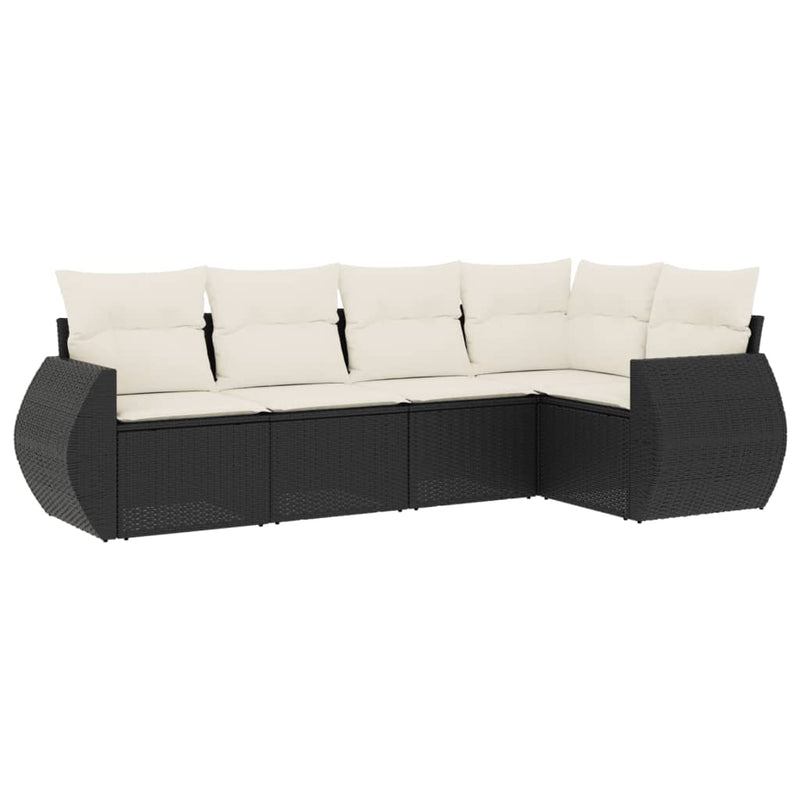 5 Piece Garden Sofa Set with Cushions Black Poly Rattan Payday Deals