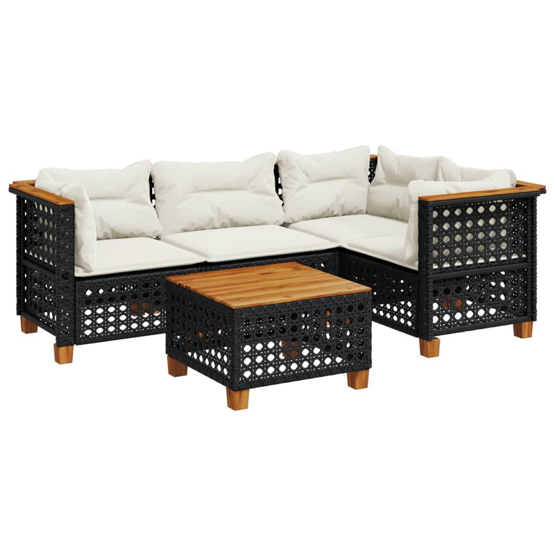 5 Piece Garden Sofa Set with Cushions Black Poly Rattan Payday Deals
