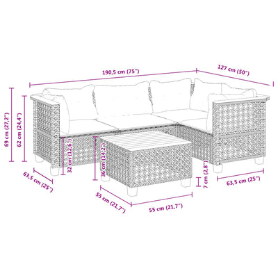 5 Piece Garden Sofa Set with Cushions Black Poly Rattan Payday Deals