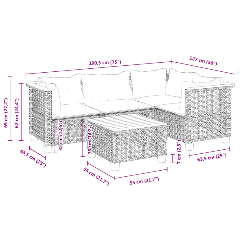 5 Piece Garden Sofa Set with Cushions Black Poly Rattan Payday Deals