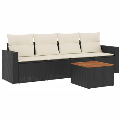5 Piece Garden Sofa Set with Cushions Black Poly Rattan Payday Deals