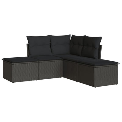 5 Piece Garden Sofa Set with Cushions Black Poly Rattan Payday Deals