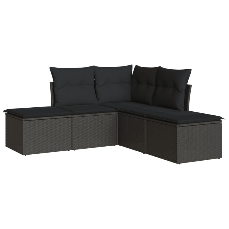 5 Piece Garden Sofa Set with Cushions Black Poly Rattan Payday Deals