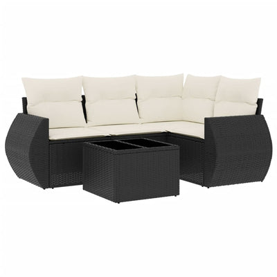 5 Piece Garden Sofa Set with Cushions Black Poly Rattan Payday Deals
