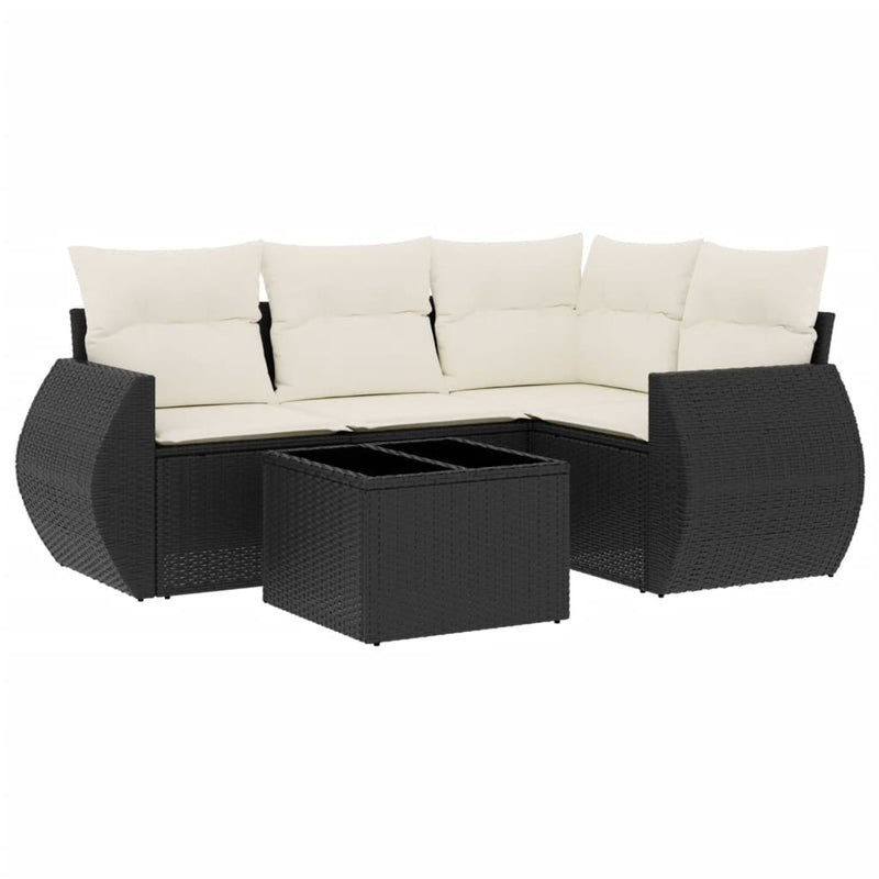 5 Piece Garden Sofa Set with Cushions Black Poly Rattan Payday Deals