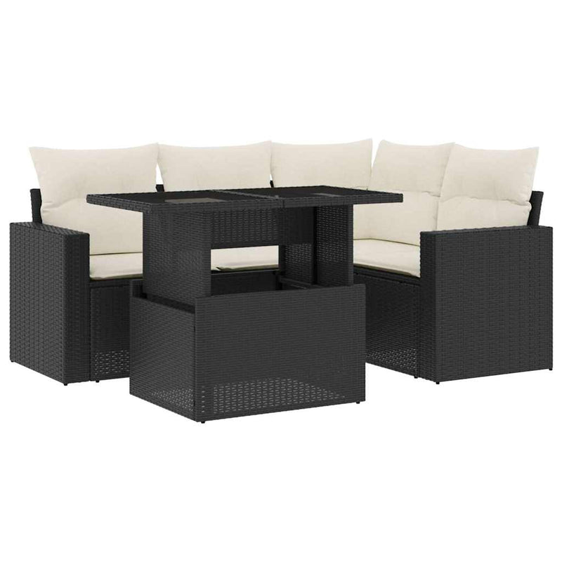 5 Piece Garden Sofa Set with Cushions Black Poly Rattan Payday Deals