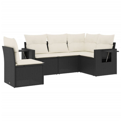 5 Piece Garden Sofa Set with Cushions Black Poly Rattan Payday Deals