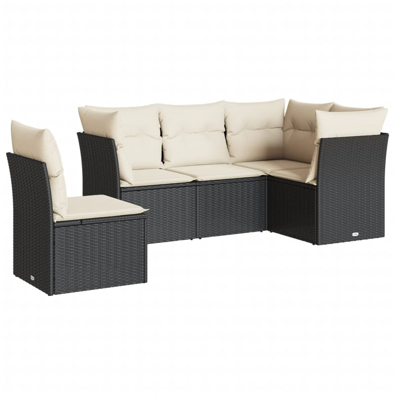 5 Piece Garden Sofa Set with Cushions Black Poly Rattan Payday Deals
