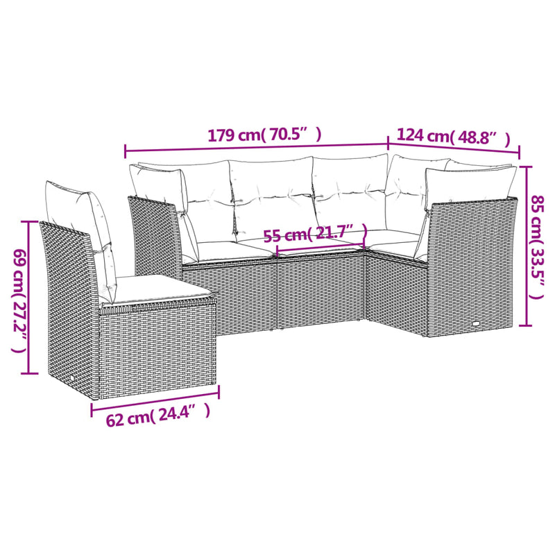 5 Piece Garden Sofa Set with Cushions Black Poly Rattan Payday Deals